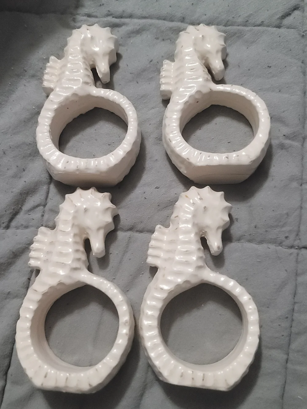 White Seahorse Ceramic Napkin Rings - Set of 4